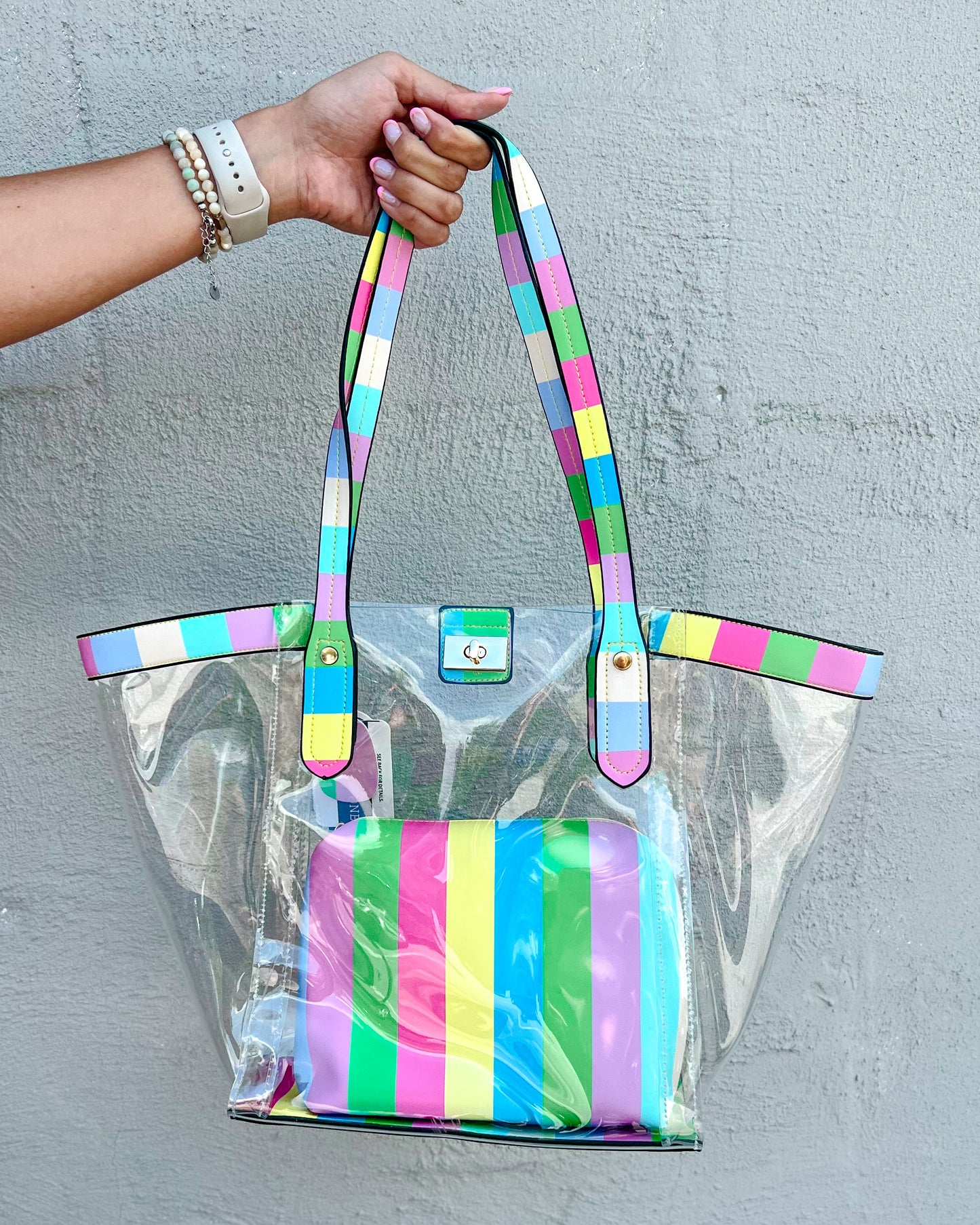 Clear Stripe Tote with Pouch