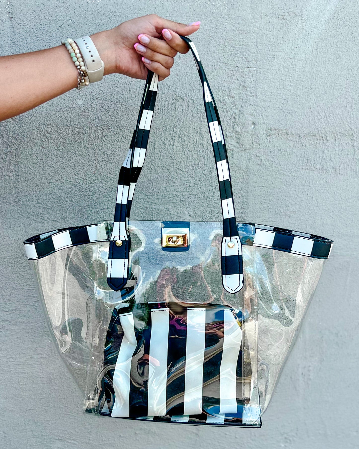 Clear Stripe Tote with Pouch