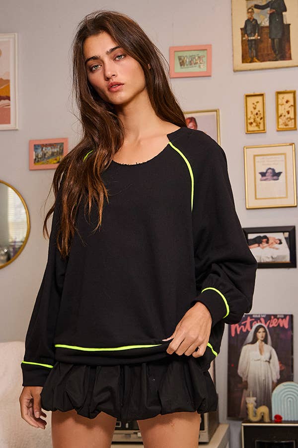 Contrast Binding Detail Terry Sweatshirt Top