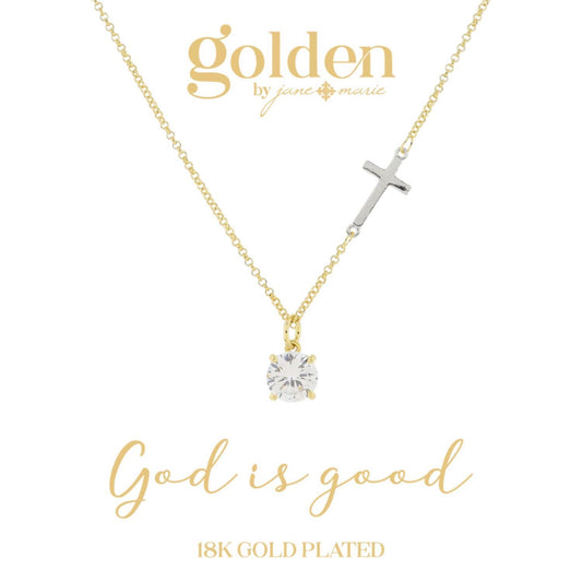 Crystal and Cross Gold Plated Necklace