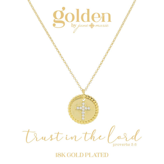 Crystal Cross Disc Gold Plated Necklace