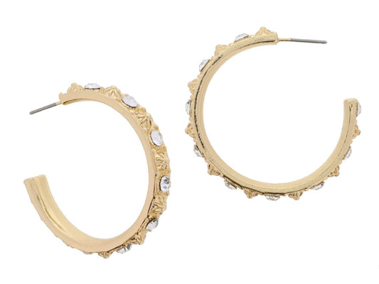 Gold Hoops with Crystal and Stud Accents