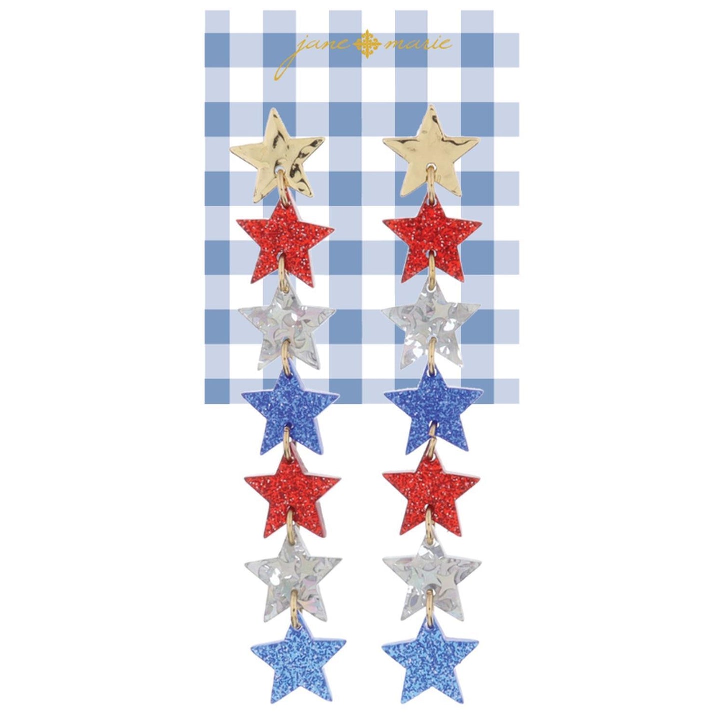 Acrylic Red White and Blue Star Earrings
