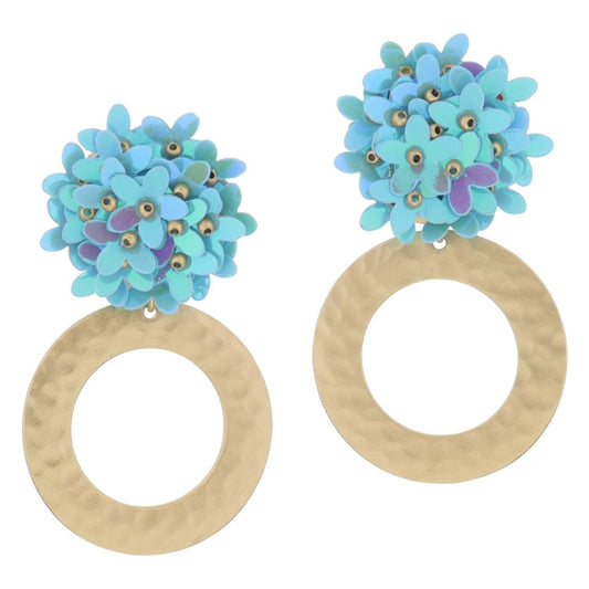 Turquoise Flower and Gold Circle Earrings