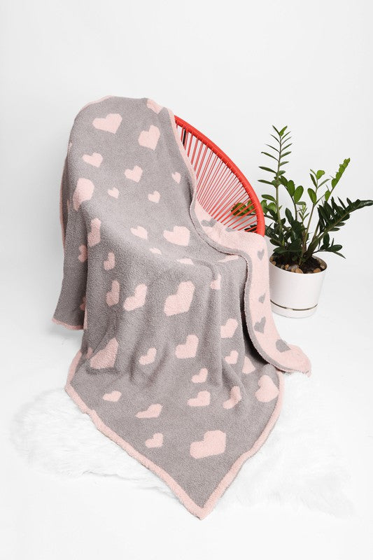 Grey and Pink Heart Blanket