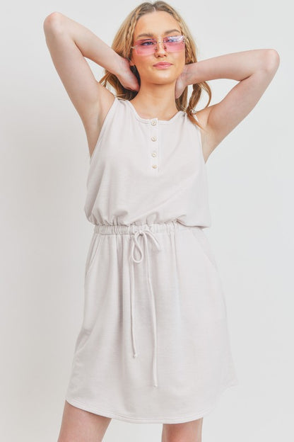 Sleeveless Henley Style French Terry Dress