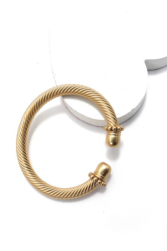 Cable Stone Textured Metal Tube Cuff Bracelet