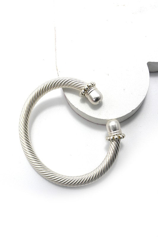 Cable Stone Textured Metal Tube Cuff Bracelet