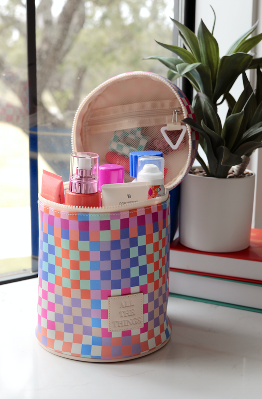 Barrel Organizer Toiletry Bag - All The Things (Checkered)