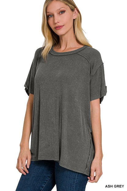 Washed Ribbed Short Sleeve Top