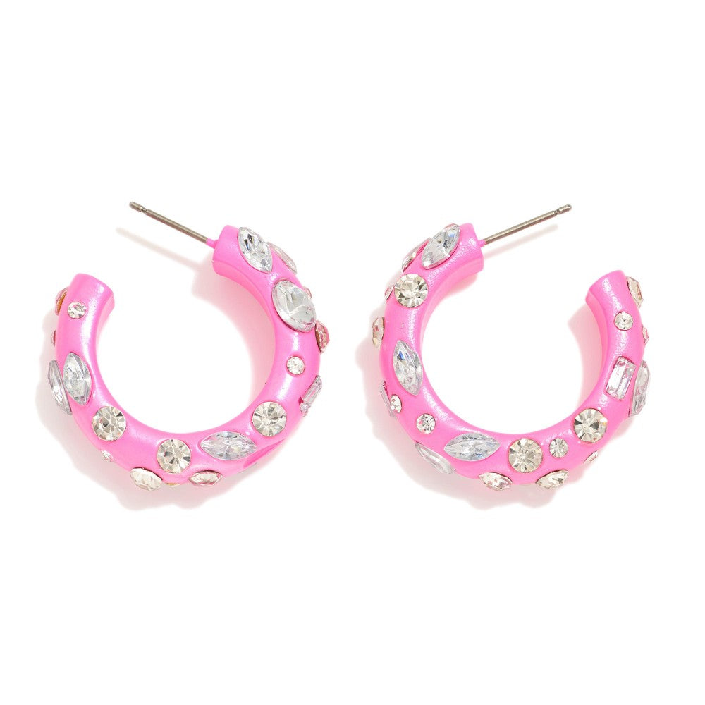 Rhinestone Studded Hoop Earrings