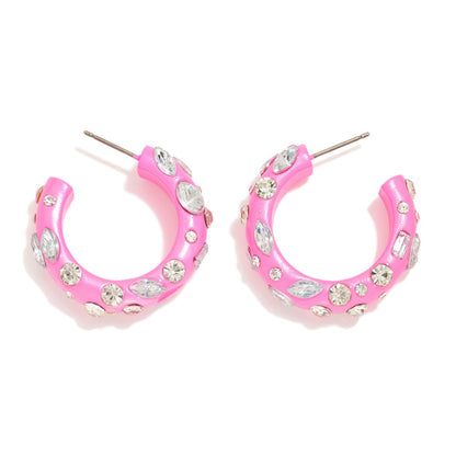 Rhinestone Studded Hoop Earrings