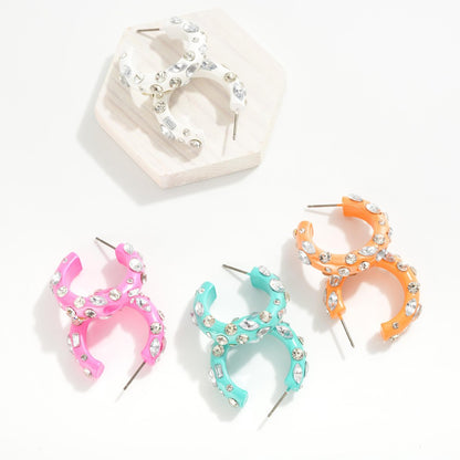 Rhinestone Studded Hoop Earrings