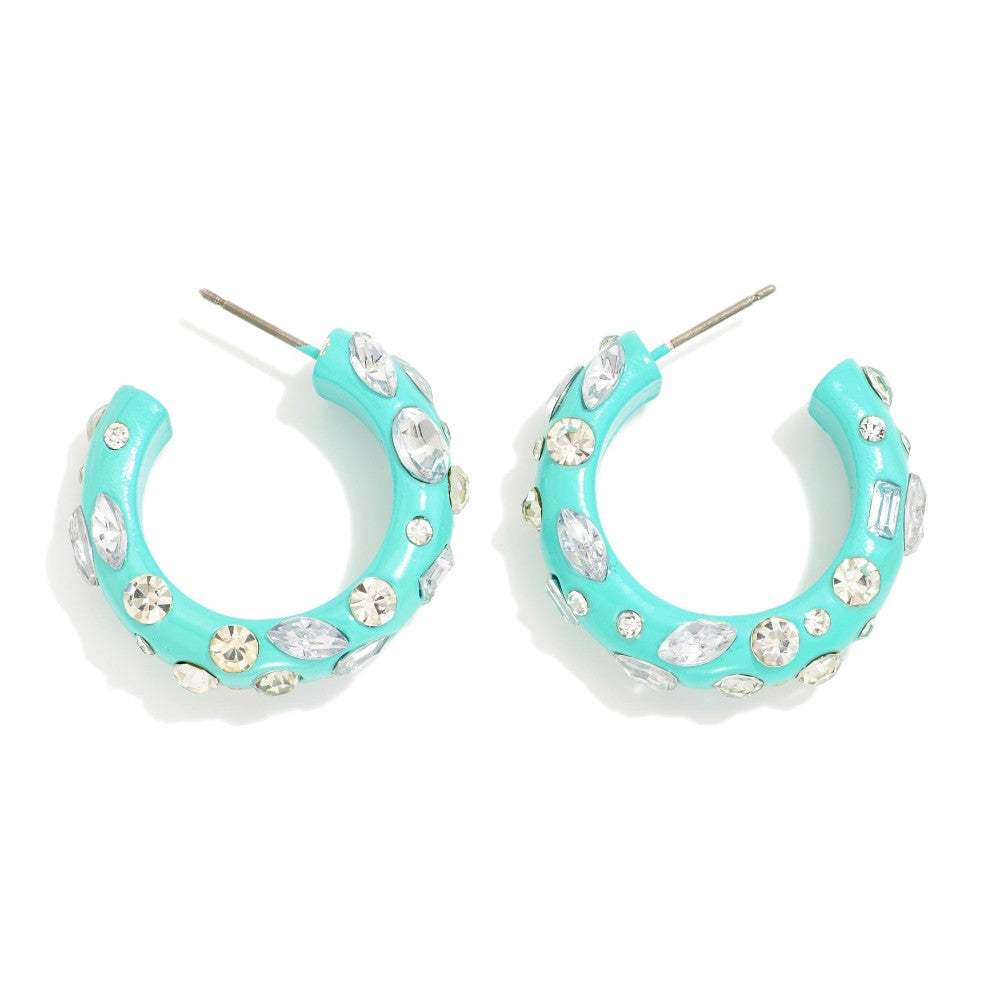 Rhinestone Studded Hoop Earrings