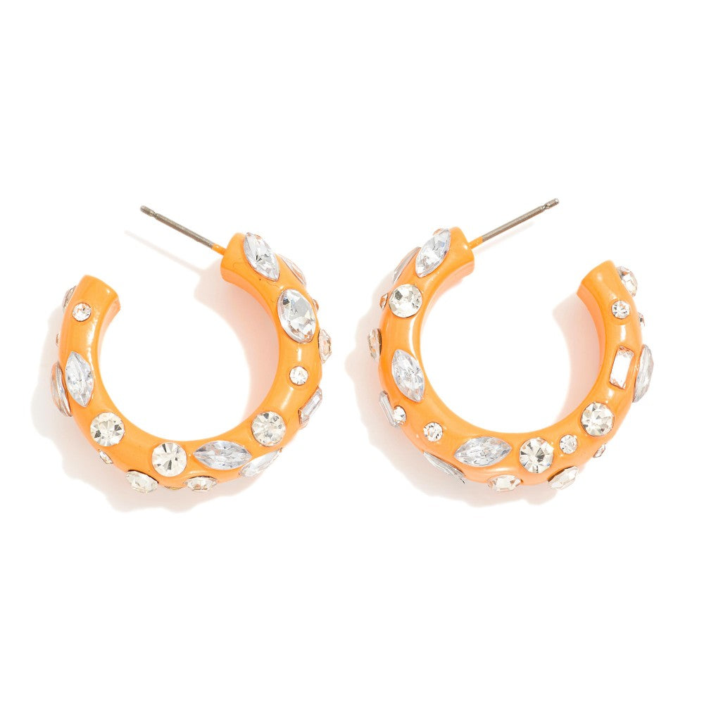 Rhinestone Studded Hoop Earrings