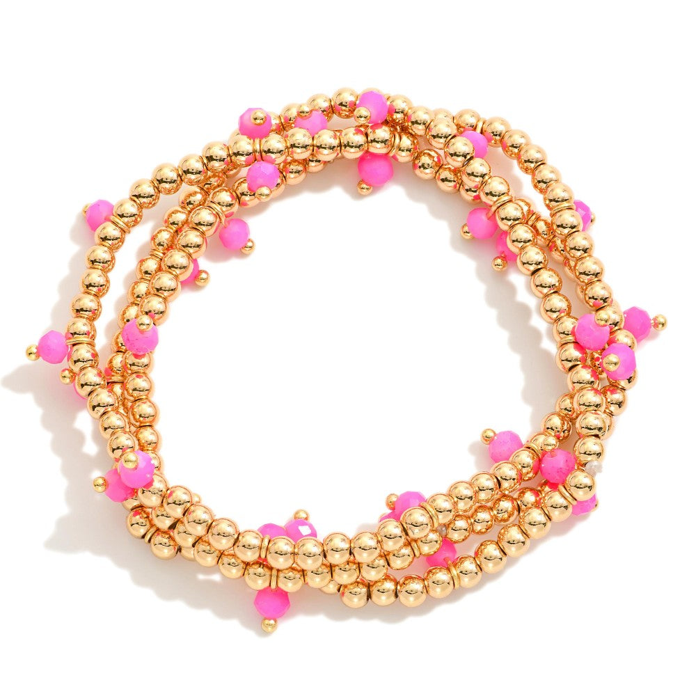 3 Gold Bracelet Set with Faceted Color Beads