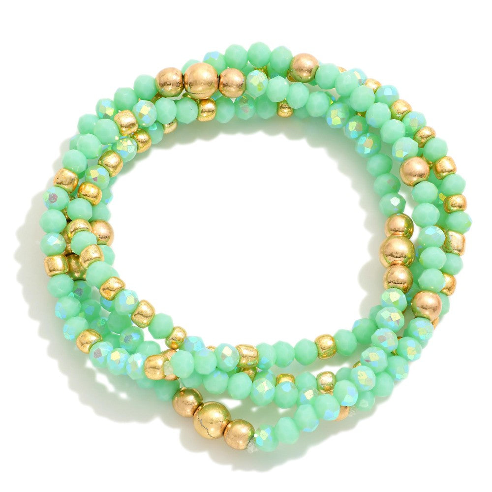 Color Beaded and Gold Wish Bracelet Set