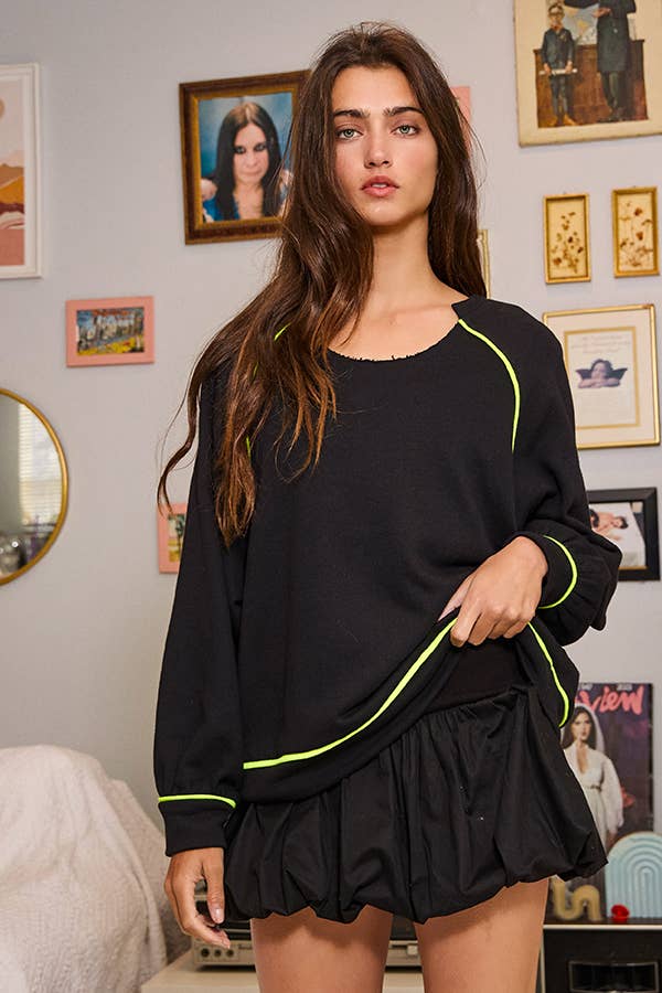 Contrast Binding Detail Terry Sweatshirt Top