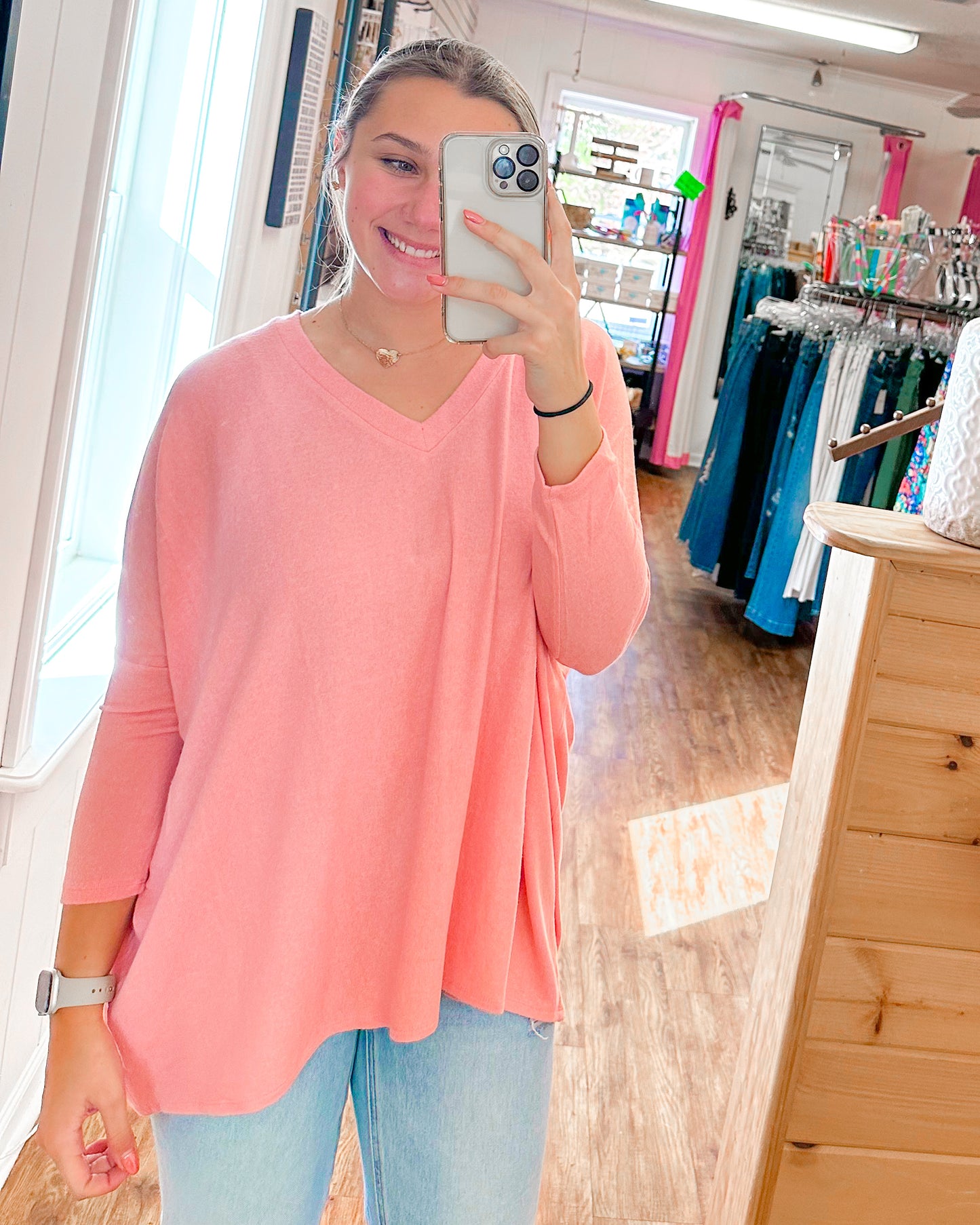 Casual V-Neck 3/4 Sleeve Top