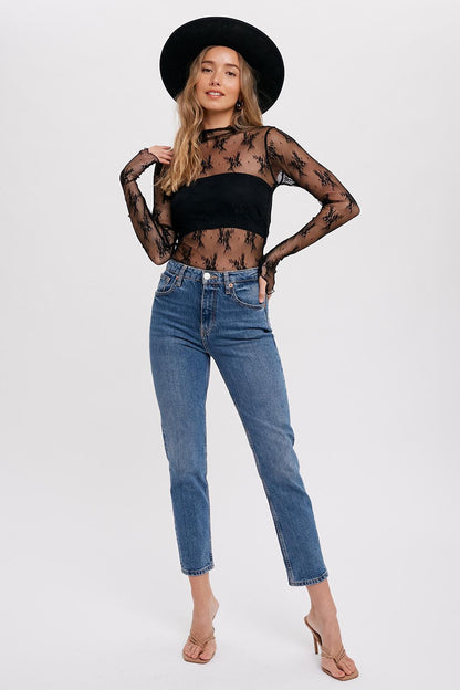 Floral Embroidery Lace Mesh Layering Top