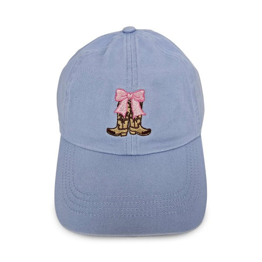 Embroidered Cowgirl Boot & Bow Baseball Cap