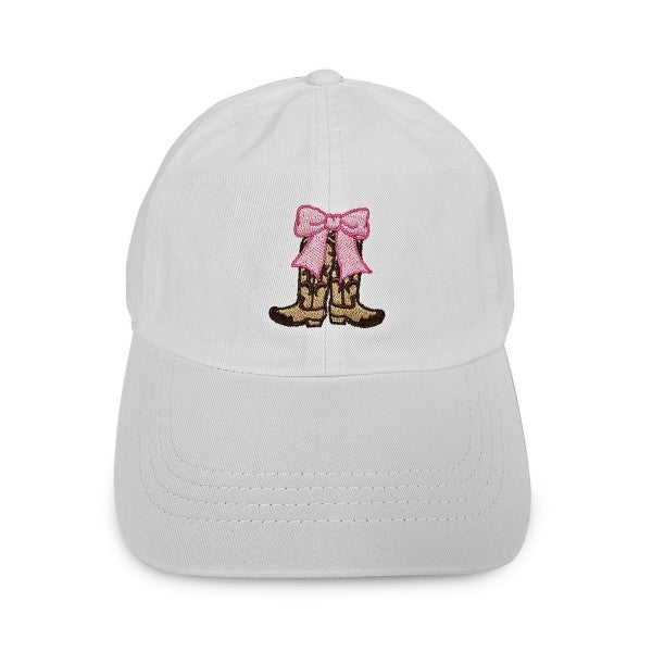 Embroidered Cowgirl Boot & Bow Baseball Cap