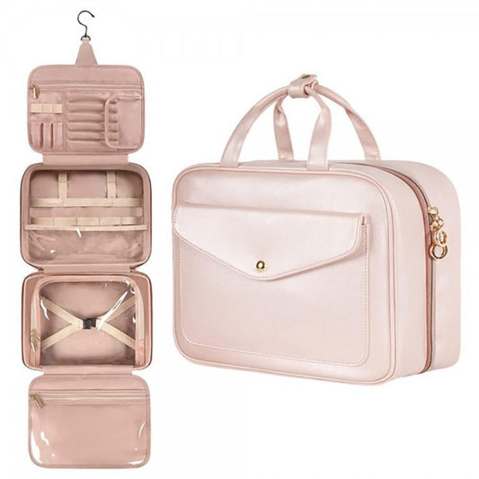 Multi-Compartment Hanging Travel Case With Front Button Pocket