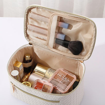 Faux Leather Quilted Travel Make Up Case