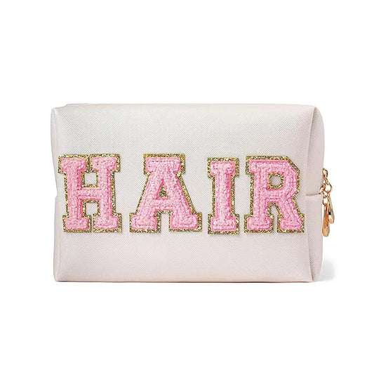 HAIR Pink Chenille Patch Pouch