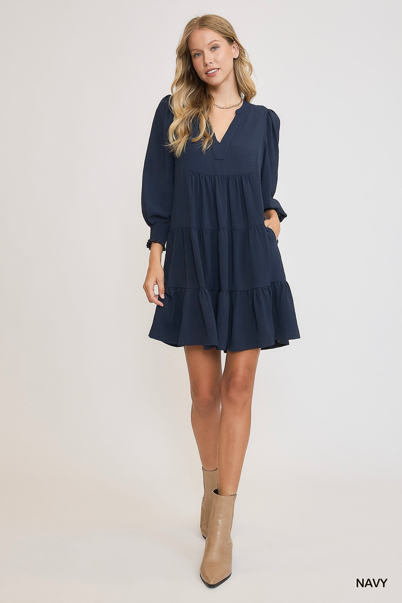 V-Neck Tiered Mini Dress