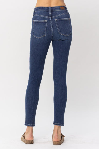 High Waist Front Seam & Slit Skinny Jeans