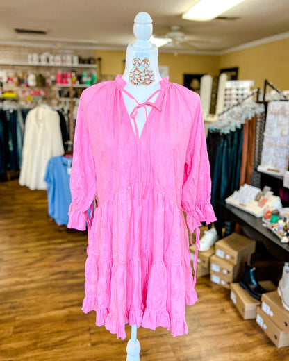 Pink Crinkle Mini Dress No